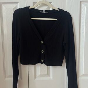 gaze Black Ribbed Buttoned Cropped Cardigan